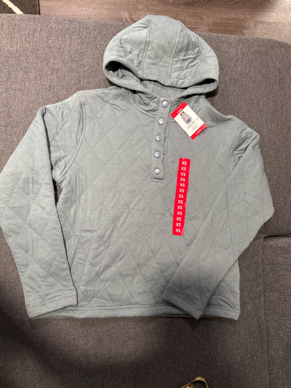 Lands' End Quilted Hooded Pullover Jacket in Light Gray